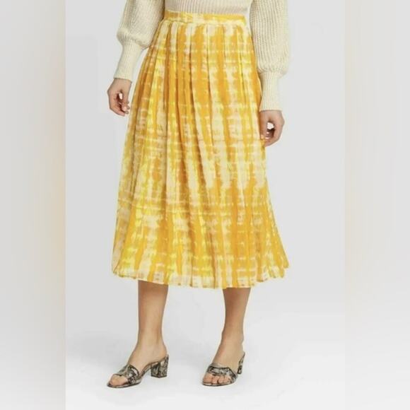 Who What Wear Yellow Pleated Midi Skirt - 22W - Picture 1 of 7